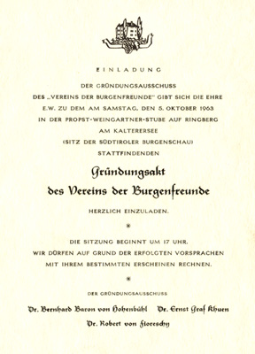 Einladung zur Grndung des Sdtiroler Burgenvereins 1963